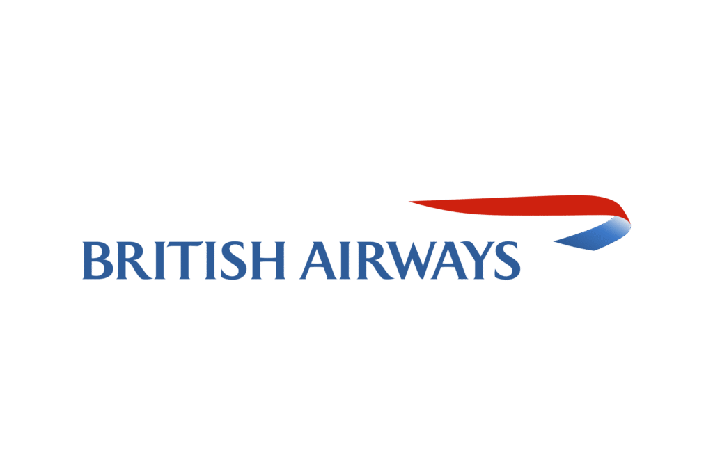 British Airways logo with the airline’s name and a stylized red and blue speedmarque.