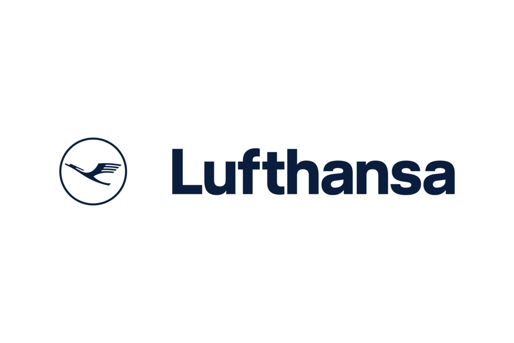 Lufthansa logo featuring a crane inside a circle, with the airline’s name in dark blue text to the right.
