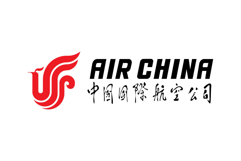 Air China logo featuring a red phoenix design next to the airline's name in black text.